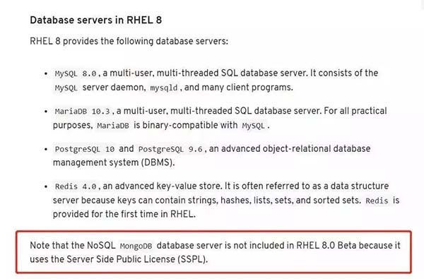 RedHat宣布删除MongoDB
